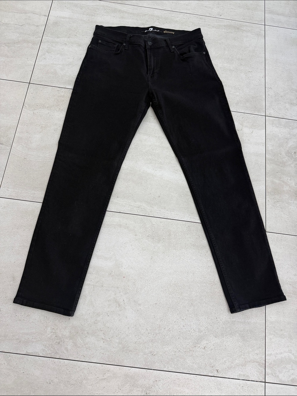 7 for all mankind Men's Slimmy Straight Black Jeans — 36x31 inseam